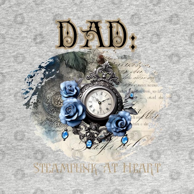 Dad: Steampunk At Heart Vintage Clock - Golden Version by Té de Chocolate